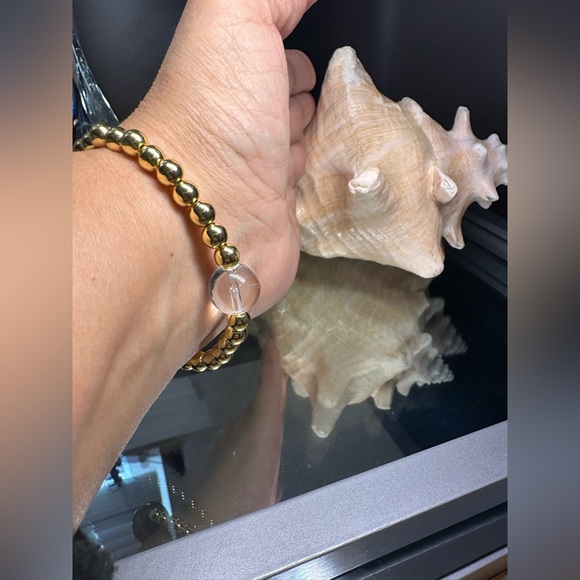 CLEAR  QUARTZ + GOLD-FILLED + PYRITE NATURAL STONES BRACELET size 7” - Picture 10 of 16